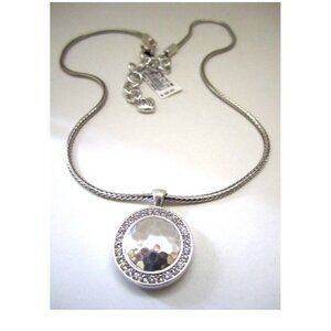 Brighton Ballantyne Silver Plated Reversible Hammered Disc Crystal Necklace